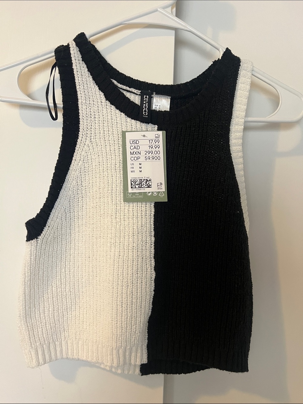 H&M Black and White Split Knit Tank